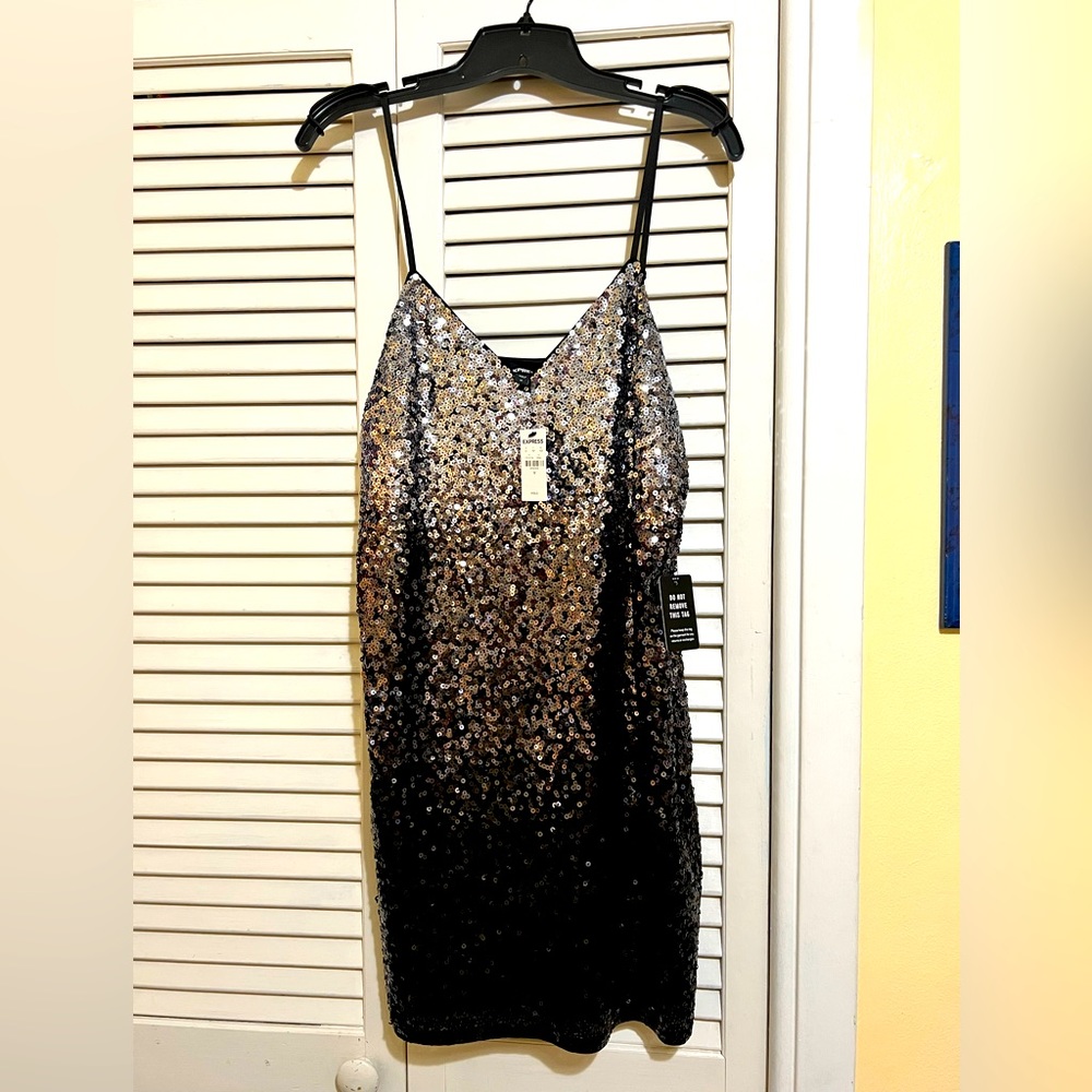 Express black sequined party mini dress
